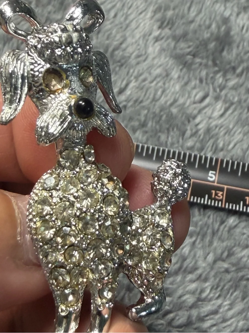Silver Tone Rhinestone Poodle Dog Brooch Pin - Silver